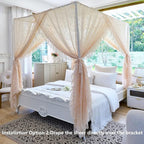 AIKASY Elegant Lace Princess 4-Poster Bed Canopy Mosquito Net - Romantic Wedding Bridal Bedroom Decor, Kids Room Bed Curtain for Women Adults - (Cream-1,King)
