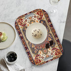 Serving Trays with Handles, 14.5 x 9.8 inch Rectangular Plastic Tray for Restaurant, Kitchen, Dark Red Pattern