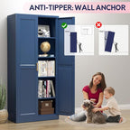 71" Storage Cabinet, Metal Pantry Cabinet, Kitchen Pantry Storage Cabinets with Doors and 4 Shelves, Cabinets for Laundry Room, Living Room, Dinning Room, Assembly Required, Blue