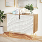 SIGNWIN Sideboard Buffet Cabinet, Kitchen Storage Cabinet with 2 Doors, Gray & White Paint Stroke, Cupboard Console Table for Dining Room - 35" L x 18" W x 29" H