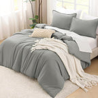 Litanika Comforters Medium Gray California King Size, 3 Pieces Lightweight Solid Bedding Set & Collections, All Season Fluffy Bed Set (104x96In Comforter & 2 Pillowcases)