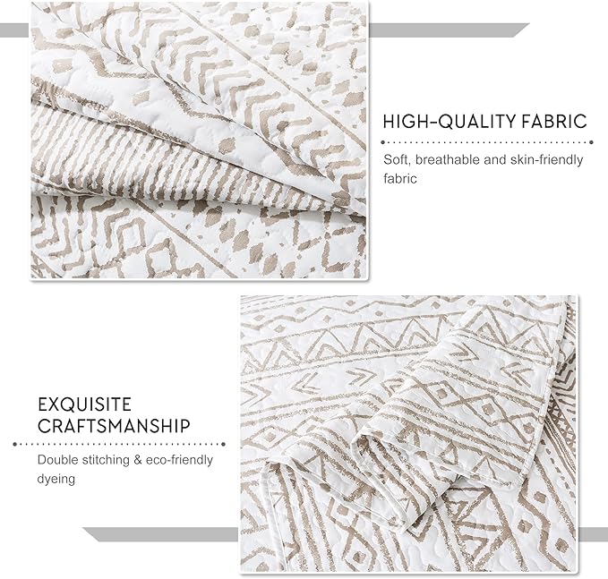 Travan 3-Piece King Quilt Set Striped Pattern Microfiber Soft Lightweight Bedding Set with Shams for All Season, Cream Strips, King Size