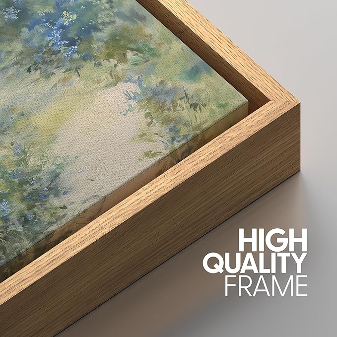 SIGNWIN Framed Canvas Print Wall Art Blue and Green Floral Impressionist Nature Scene Photography Modern Art Minimalist Black and White for Living Room, Bedroom, Office - 16"x24"x3 Natural