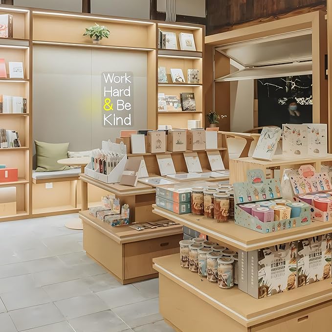 Work Hard Be Kind Neon Sign for Wall Decor Letter Neon Light Be Kind LED Neon Sign for Office White LED Neon Light for Offices Classroom Bedroom Study Room Decoration