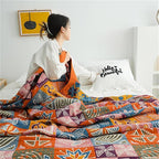 Cotton Throw Boho Blanket for Couch Bed,Cotton Quilted Boho 80''x90'' Muslin Blankets Travel Mexican Super Soft Blanket