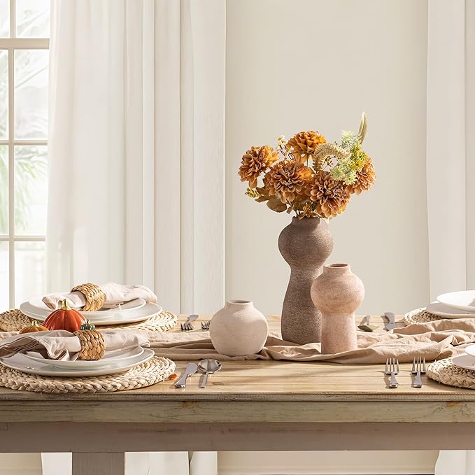 Ceramic Vase Home Table Decor - Flower Vase Set of 3 Living Room Kitchen Decorations Farmhouse Modern Rustic Vases Decorative Centerpiece for Shelf Bedroom Office Bathroom Dining Coffee Desk