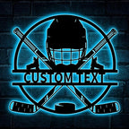 Custom Hockey LED Wall Sign – Personalized Ice Hockey Helmet & Sticks Neon Sign, 16-Color LED with Remote Control, Hockey Decor for Boys Room, Man Cave, Sports Fans