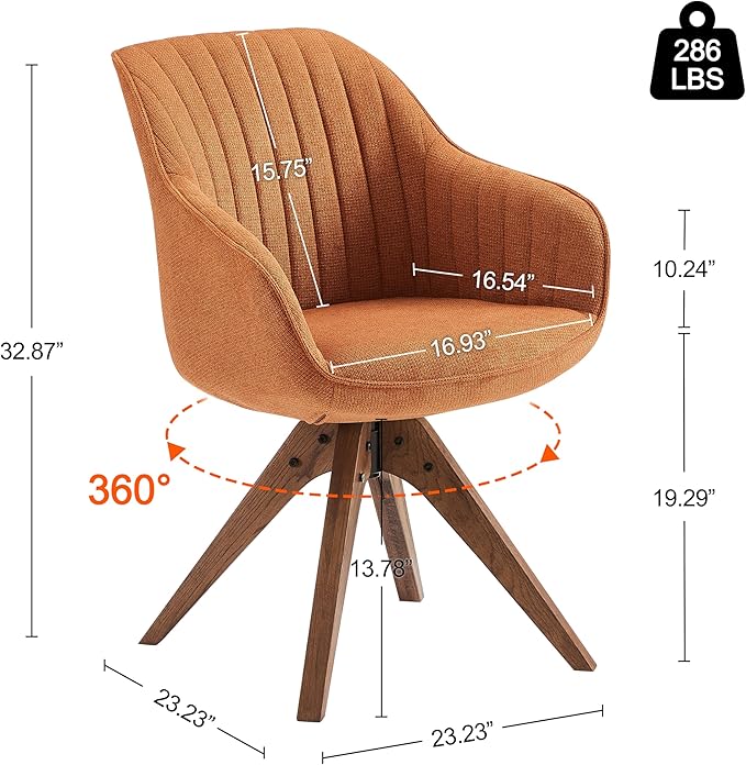 Art Leon Desk Chair No Wheels, Mid Century Modern Office Chair, Swivel Accent Chair with Oak Wood Legs, Fabric Upholstered Arm Chair, Caramel