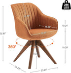 Art Leon Desk Chair No Wheels, Mid Century Modern Office Chair, Swivel Accent Chair with Oak Wood Legs, Fabric Upholstered Arm Chair, Caramel