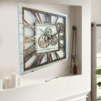 The Gears Clock 24'' Inch Square Real Moving Gear Wall Clock Vintage Industrial Oversized Rustic Farmhouse (White Farmhouse)