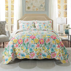 Travan Floral Quilt King Quilt Bedding Set, Ultra Soft Reversible Microfiber King Size Quilt Set with 1 Quilt Set and 2 Shams Yellow Flower Coverlet Set for All Season, Coreopsis-Yellow