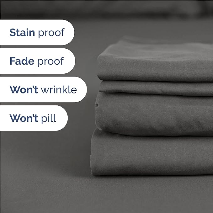 Twin XL Sheets Set 4 Piece - Includes 2 Pillowcases - Bed Sheets Twin XL Size - Soft Hotel Luxury Bedding - Cooling, Comfy & Breathable - 1 Flat & 1 Fitted & 2 Pillowcases w/ Deep Pockets - Charcoal