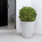 Worth Garden 2-Pack 16" Large Round Planter - Weave Pattern Lightweight Plastic Plant Pot 16" x 17.5" for Indoor Outdoor Use - Decorative Containers for Front Porch Home Yard Deck Patio - White