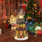 Christmas Collectible Buildings - LED Lit Bell Tower, Musical Village Houses with USB Indoor Display Figurines