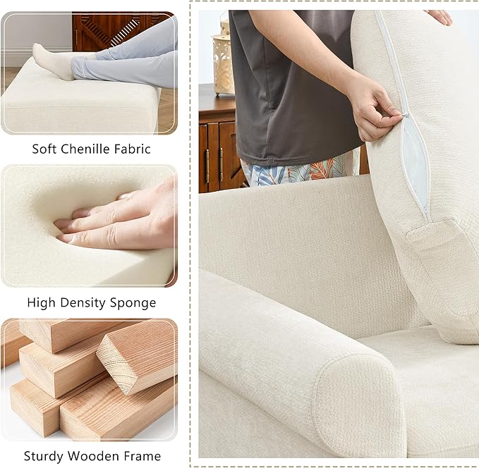 35.82” Accent Chair with Ottoman Upholstered Living Room Chairs for Reading Chair with Chaise Lounge Chairs Indoor, Comfortable Armchair for Bedroom (Beige, 35.82")