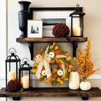 CYANBLOOM Fall Wreaths for Front Door: Rustic 20-22 Inch Bow Wreath with Golden Eucalyptus, White Pumpkins & Wheat - Lovely Warm Vibes Outdoor Indoor Farmhouse Decor for Halloween Thanksgiving Autumn