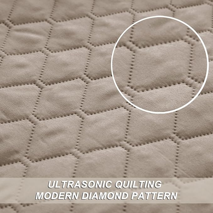 Exclusivo Mezcla Reversible King Size Quilt Bedding Set with Pillow Shams, Lightweight Quilts King Size, Soft Bedspreads Bed Coverlets for All Seasons - (Taupe, 104"x96")