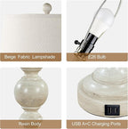 Farmhouse Lamp for Bedroom Set of 2, Rustic Table Lamp with Dual USB Charging Ports, 28" Tall Table Lamps with Linen Shade for Living Room, Bulb Not Included