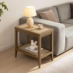 SICOTAS Rattan Night Stand Bedside Table - Farmhouse Boho Narrow End Table for Living Room - Accent Side Table with 2 Rattan Open Storage Shelves for Bedroom, Small Spaces