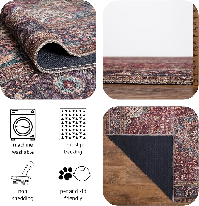 Keen Home Design 9x12 Rug - Machine Washable Area Rug with Non-Slip Backing, Ideal for Living Room, Dining Room, Bedroom - Vintage, Easy Clean, Durable, Low Pile Rug - (9' x 12')