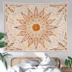 Fowocu Boho Floral Mandala Tapestry for Bedroom Aesthetic Watercolor Bohemian Flower Wall Tapestry Brown Beige Hippie Indian Tapestries Wall Hanging for Living Room Dorm Decor 60 x 44 Inch