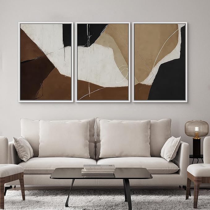 SIGNWIN Framed Canvas Print Wall Art Modern Abstract Neutral Tone Minimalist Geometric Photography Modern Art Minimalist Black and White for Living Room, Bedroom, Office - 16"x24"x3 White