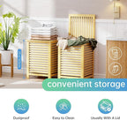 SMIBUY Double Laundry Hamper with Lid, 120L Bamboo Laundry Basket with Removable Liner Bag, 2-Section Clothes Divider Laundry Sorter for Laundry Room, Bathroom, Bedroom (Natural)