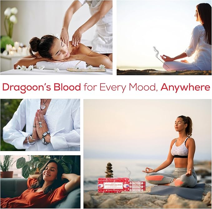 Satya Dragon Blood Incense Sticks, Satya Bng (Bangalore) Insenses 15gmx12 Pack with Raajsee Incense Holder Bundle, Satya Nag Champa Natural Incense