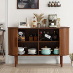 53''Sideboard Buffer Cabinet with Fluted Slide Doors, Modern Credenza Storage Cabinet, Tambour Bar Console Table for Living Dining Room Kitchen Hallway Entryway, Walnut