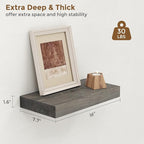 Marsmiles Floating Shelves for Wall - Small Wood Floating Shelves Set of 2-16 Inch Wide x 7.7 Inch Deep x 1.6 Inch Thick Rustic Grey Wooden Shelves for Room Wall