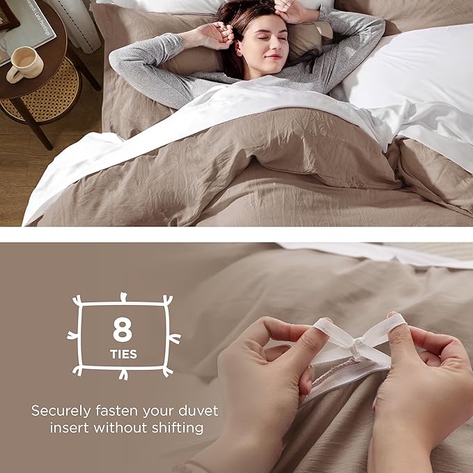 Bedsure Khaki Duvet Cover Queen Size - 3 Pieces Prewashed Cotton-Like Extra Soft Bedding Set, Includes 1 Duvet Cover 90x90 Inches with Zipper Closure & 2 Pillow Shams, Comforter Not Included