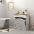 HOMCOM Tilt Out Laundry Hamper Cabinet with 2 Removable Baskets, Freestanding Bathroom Storage Cabinet with 2 Drawers, Trash Can Cabinet for Living Room, Laundry Room, White