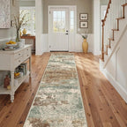 Runner Rug for Hallway Kitchen, 2'6"x10' Machine Washable Runners Rug for Entryway, Soft Modern Abstract Throw Rugs, Low Pile Floor Cover with Non Slip Backing, Orange Green