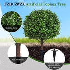 Artificial Olive Leaf Boxwood Topiary Ball Trees, Set of 2 UV Resistant 16in Outdoor Plants – Artificial Bonsai, Miniature Trees, Garden, Curb Appeal