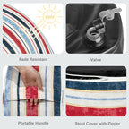 LVTXIII Outdoor Inflatable Ottoman, Fade-Resistant Round Footrest Stool D31”x H14”, Portable Patio Pouf for Garden Camping or Home Use, Stripe Red Blue