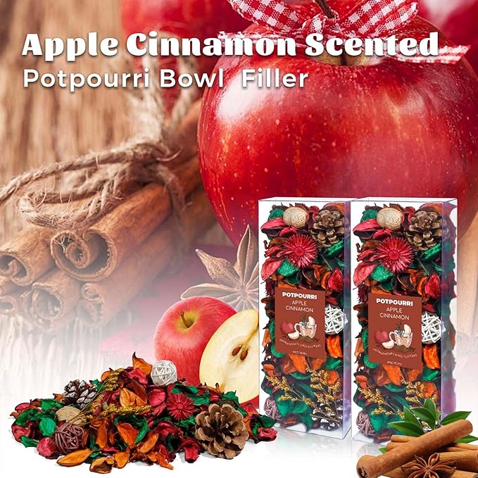 STRN Potpourri Bowl Filler – Cinnamon&Apple Scented Dried Flower Bags, Bowl Vase Filler, Decorative Potpourri for Vase or Bathroom – Long-Lasting Fresh Aroma Gift for Home Decor