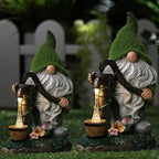 TERESA'S COLLECTIONS Resin Garden Gnomes Decor with Solar Lights, Fathers Gifts, Green Outdoor Decorations for Porch Patio, Gifts for Dad and Mom，Outdoor Garden Decor Ornaments for Outside, 10"