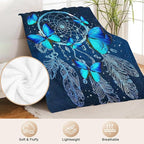 Blue Butterfly Blanket for Womens Girls Dream Catcher Throw Blanket Gifts for Kids Boys Soft Warm Cozy Flannel Blanket for Couch Sofa Bed 50"x60"