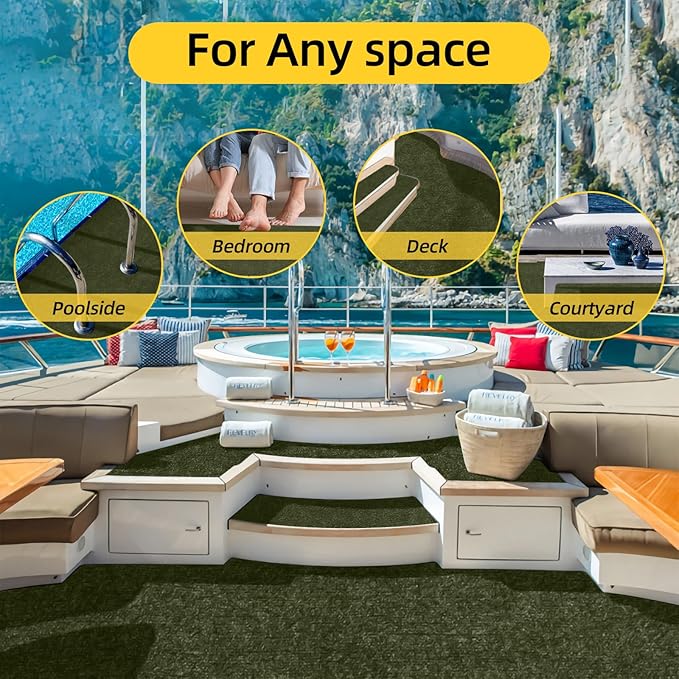 Marine Carpet,5 FT x 25 FT Olive Green Indoor Outdoor Carpet 0.2" Thick with Water-Proof TPE Backing, Non-Slide for Home, Patio, Porch, Deck