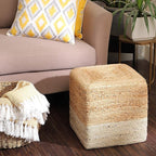 REDEARTH · Cube Pouf Ottoman - Braided Pouffe Accent Sitting Square Footrest for Living Room, Bedroom, Nursery, kidsroom, Patio, Gym; 100% Jute (14.5"x14.5"x16"; Natural Ivory)