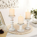 Romadedi Wood Candle Holders for Pillar Candles - Set of 3 Tall Farmhouse Wooden Candlestick Holder, Rustic Candle Stand for Fireplace Mantle Shelf Table Home Decor, Brown Whitewashed 3.9"/6"/ 8.3"