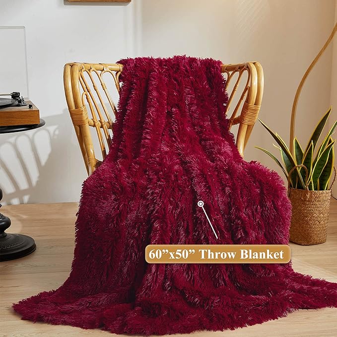 XeGe Luxury Faux Fur Throw, Red Soft 50x60 Fluffy Blanket, Shaggy Plush Decorative Couch Blanket, Autumn Cute Furry Fuzzy Lap Bed Throw for Kids Women Men Teen Girls