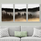 SIGNWIN Framed Canvas Print Wall Art Woodland Nursery Decor Set Misty Dark Mountain Forest Silhouette Nature Wilderness Modern Art Rustic Landscape for Living Room, Bedroom, Office - 24"x36"x3 White