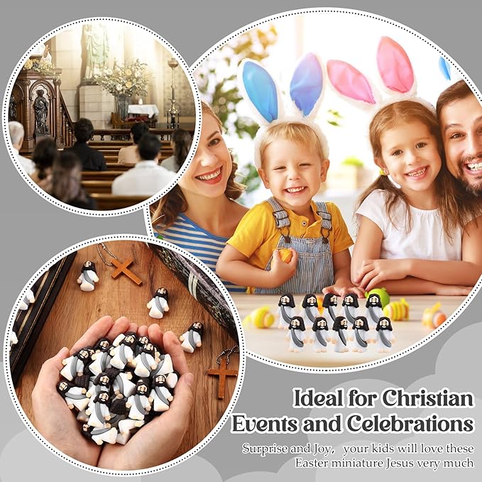 Bememo 100 Pcs Jesus Toys Original Design Mini Rubber Little Jesus Figurine to Hide and Seek Religious Party Favors Sunday School Craft Baptism Gifts for Easter Egg Stuffers (Gray)