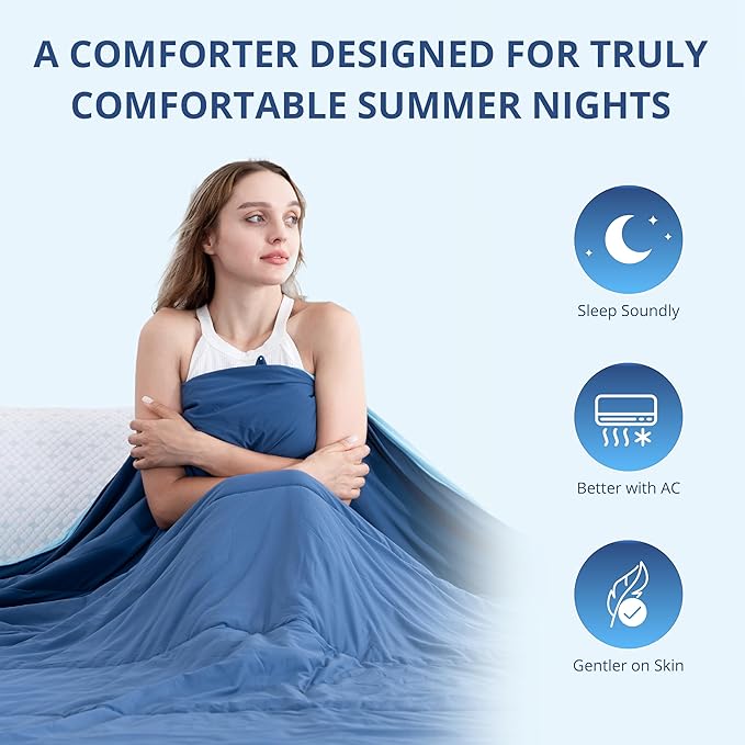 EGOHOME Cooling Comforter Queen Size,Double-Sided Cooling Blanket fo Hot Sleepers,Blue Summer Comforter for Queen Size Bed,Breathable & Soft & Silk Smooth Bedding Comforter - 90" x 90"