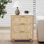 3 Drawer Dresser for Bedroom, Mid Century Modern Closet Dressers Chest of Drawers, Fluted Wood Wide Nightstand Storage Dresser with Drawers for Living Room, Dressing Room, Entryway, Hallway, Natural