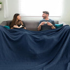 PHF Cooling Waffle Blanket California King Size, Lightweight 60% Rayon Derived from Bamboo & 40% Cotton Breathable Blanket for Hot Sleepers, Soft and Luxury for Bed Couch and Sofa, 110"x96", Navy Blue