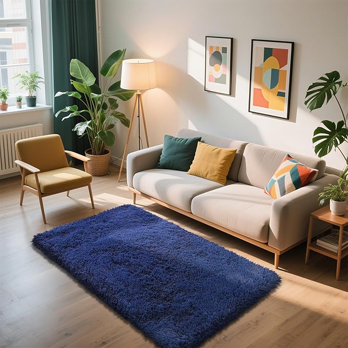 Shag Area Rug for Bedroom 3x5,Blue Fluffy Area Rugs for Living Room,Soft Fuzzy Rug Non-Shedding Indoor Plush Carpet for Kids Bedroom Nursery Dorm Home Decor