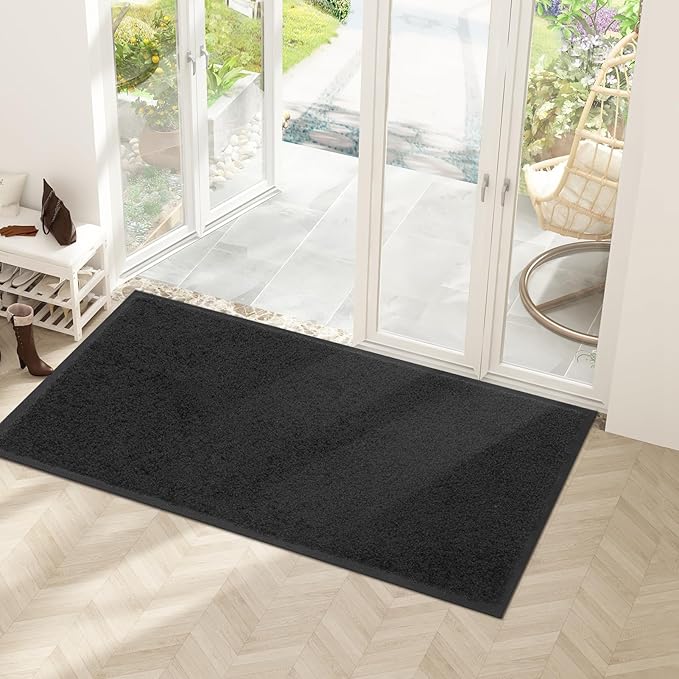 Mibao Dirt Trapper Door Mat for Indoor Outdoor, Waterproof All-Season, All-Weather Doormat, Heavy Duty Non-Slip Entrance Rug, Low Profile Absorbent Entrance Mat Carpet, 72" x 24", Black