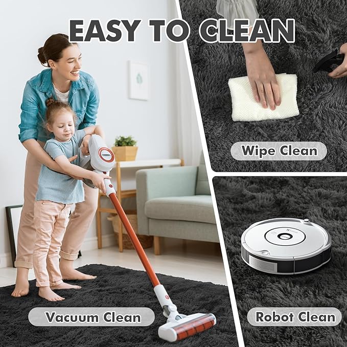 5x7 Ft Shag Area Rug for Bedroom, Ultra Soft Fluffy Furry Rugs for Living Room Indoor Floor, Aesthetic Carpet for Kids Home Decor (Grey)